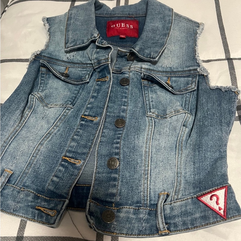 Guess Light Blue Denim Jacket with Red Logo Label